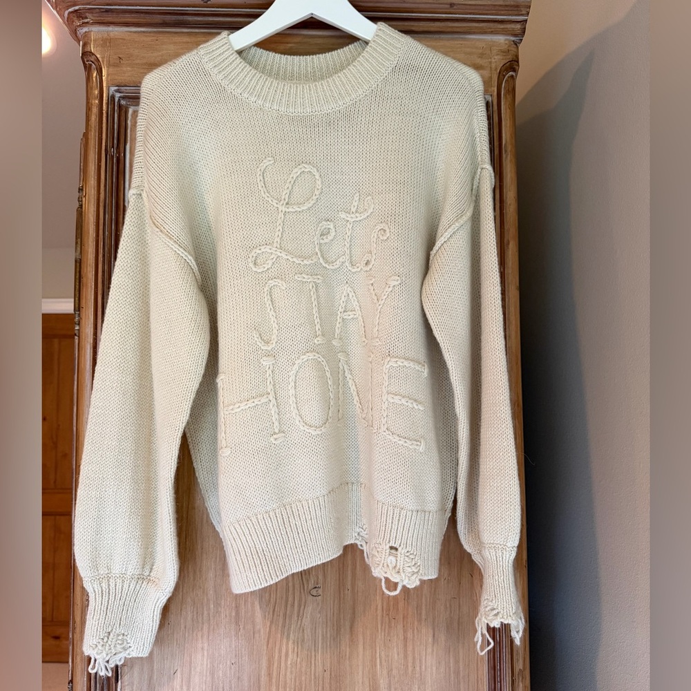 Wildfox Distressed Let’s Stay Home Sweater size S